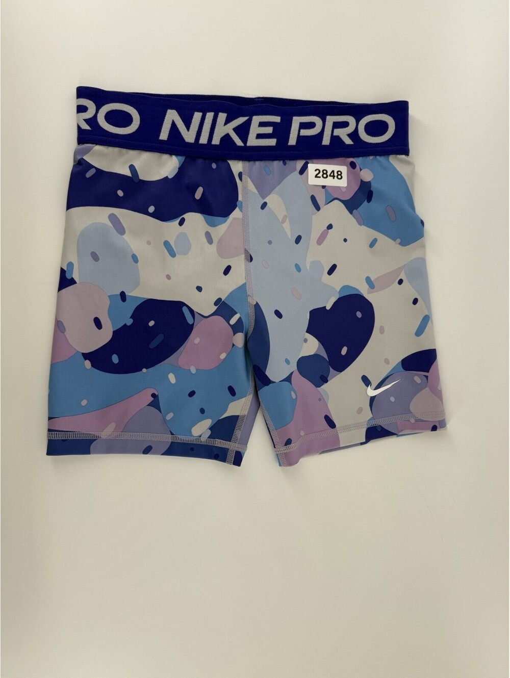 Nike Pro girls' shorts blue/purple/white "ice cream camo" print. Size XL